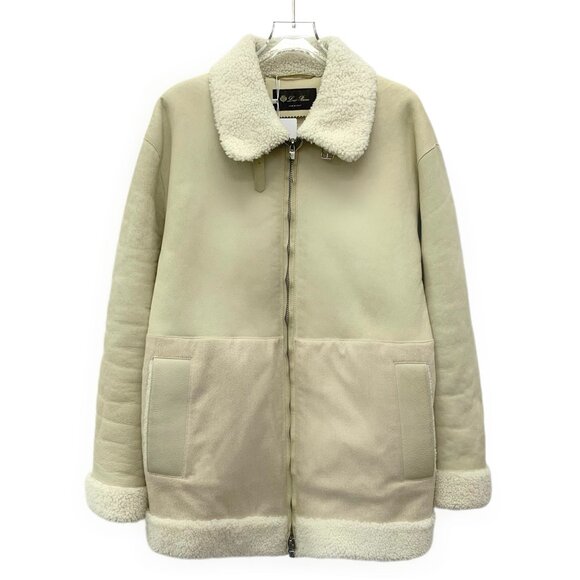 IW0325 Loro Piana Off-white lapel fur integrated zipper jacket jacket 40 M size - Picture 1 of 9